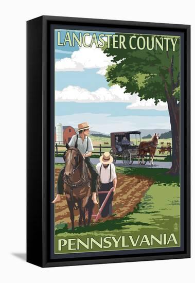 Lancaster County, Pennsylvania - Amish Farm Scene-Lantern Press-Framed Stretched Canvas