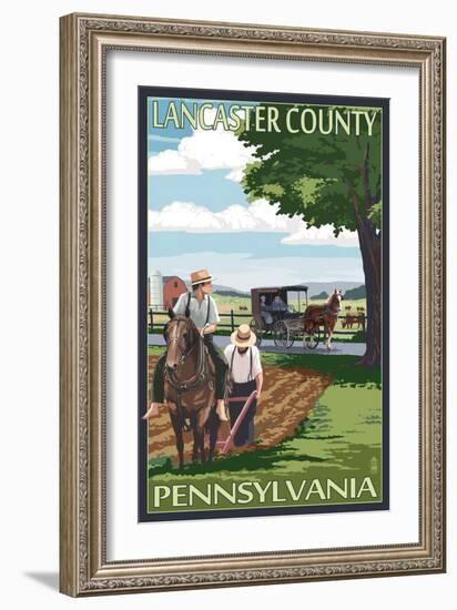 Lancaster County, Pennsylvania - Amish Farm Scene-Lantern Press-Framed Art Print