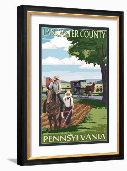 Lancaster County, Pennsylvania - Amish Farm Scene-Lantern Press-Framed Art Print