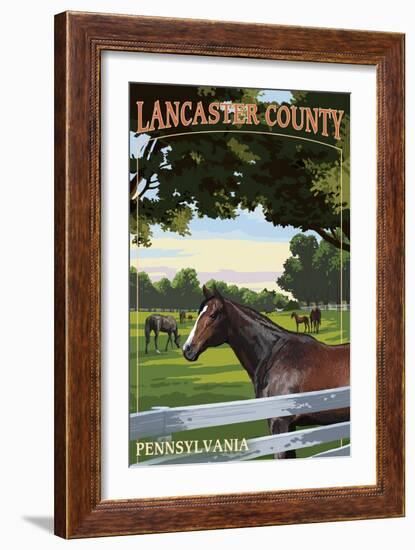 Lancaster County, Pennsylvania - Horse Pasture-Lantern Press-Framed Art Print