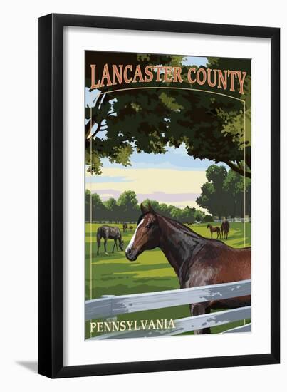 Lancaster County, Pennsylvania - Horse Pasture-Lantern Press-Framed Art Print