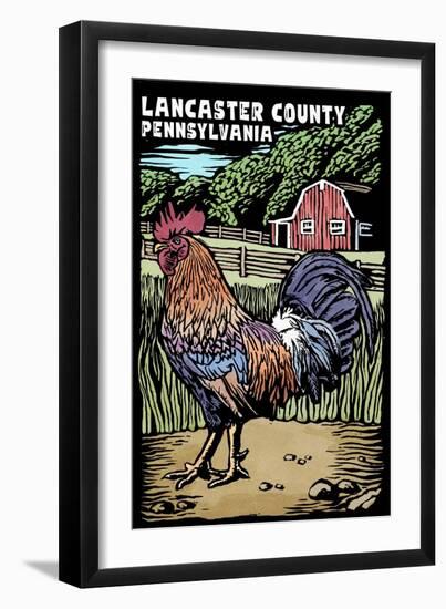 Lancaster County, Pennsylvania - Rooster - Scratchboard-Lantern Press-Framed Art Print