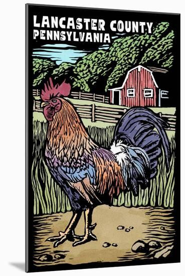 Lancaster County, Pennsylvania - Rooster - Scratchboard-Lantern Press-Mounted Art Print