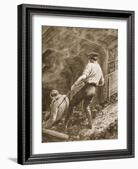 Lance-Corporal Clapson Dragging an Officer, Who Had Been Gassed, Out of a Mine (Litho)-Alfred Pearse-Framed Giclee Print