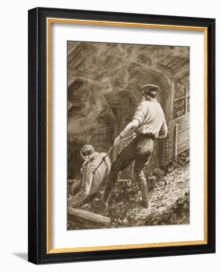 Lance-Corporal Clapson Dragging an Officer, Who Had Been Gassed, Out of a Mine (Litho)-Alfred Pearse-Framed Giclee Print