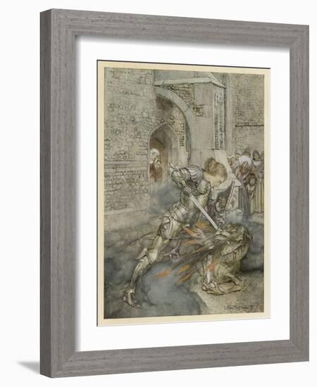 Lancelot Kills Dragon-Arthur Rackham-Framed Art Print