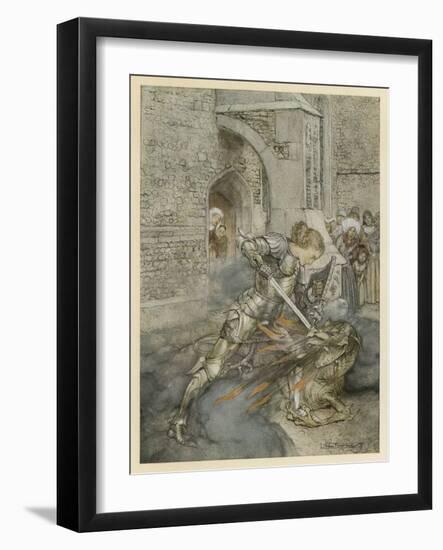 Lancelot Kills Dragon-Arthur Rackham-Framed Art Print