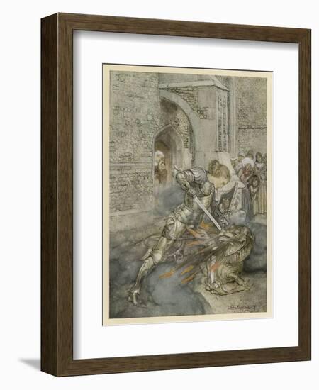 Lancelot Kills Dragon-Arthur Rackham-Framed Art Print