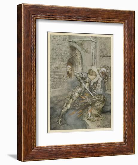 Lancelot Kills Dragon-Arthur Rackham-Framed Art Print