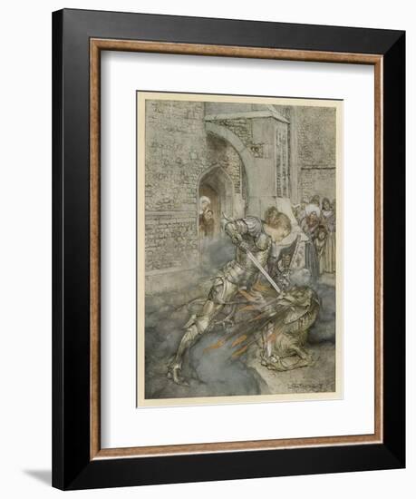 Lancelot Kills Dragon-Arthur Rackham-Framed Art Print