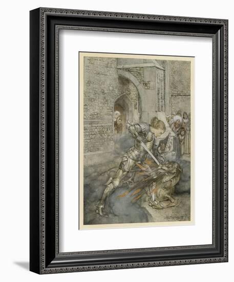 Lancelot Kills Dragon-Arthur Rackham-Framed Art Print