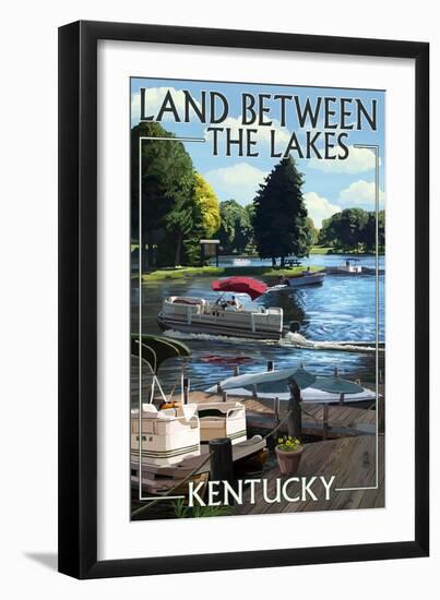 Land Between the Lakes, Kentucky - Pontoon Boats-Lantern Press-Framed Art Print