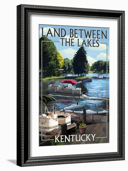 Land Between the Lakes, Kentucky - Pontoon Boats-Lantern Press-Framed Art Print