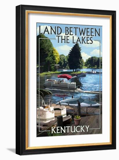Land Between the Lakes, Kentucky - Pontoon Boats-Lantern Press-Framed Art Print