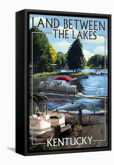Land Between the Lakes, Kentucky - Pontoon Boats-Lantern Press-Framed Stretched Canvas