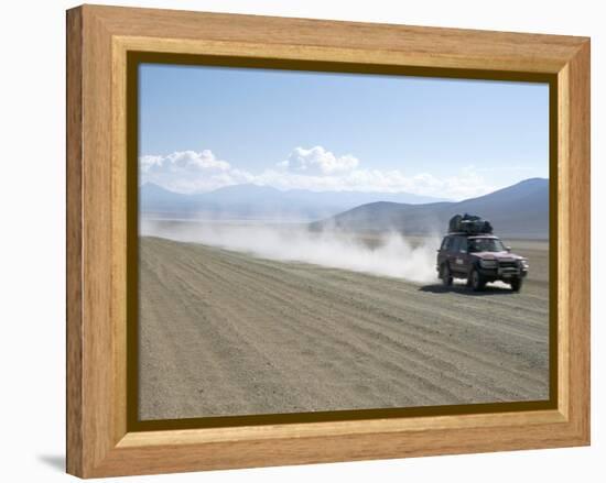 Land Cruiser on Altiplano Track and Tourists Going to Laguna Colorado, Southwest Highlands, Bolivia-Tony Waltham-Framed Premier Image Canvas