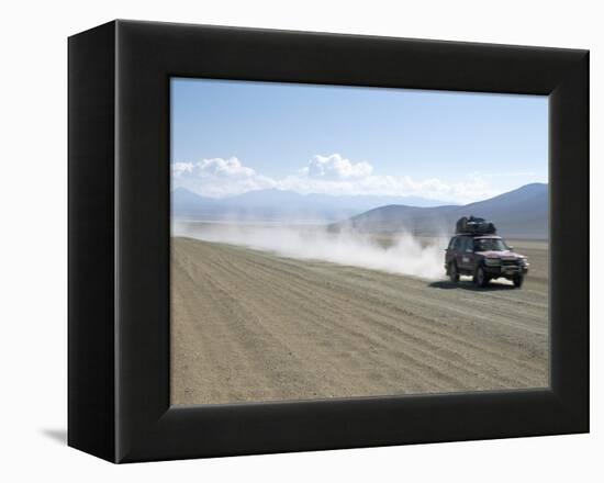 Land Cruiser on Altiplano Track and Tourists Going to Laguna Colorado, Southwest Highlands, Bolivia-Tony Waltham-Framed Premier Image Canvas