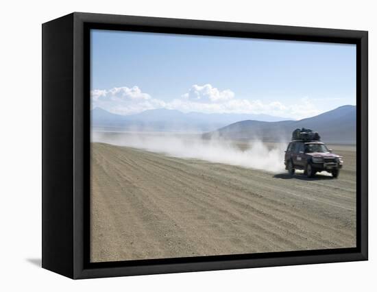 Land Cruiser on Altiplano Track and Tourists Going to Laguna Colorado, Southwest Highlands, Bolivia-Tony Waltham-Framed Premier Image Canvas