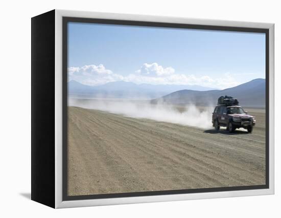 Land Cruiser on Altiplano Track and Tourists Going to Laguna Colorado, Southwest Highlands, Bolivia-Tony Waltham-Framed Premier Image Canvas
