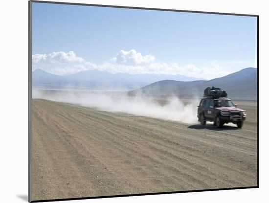 Land Cruiser on Altiplano Track and Tourists Going to Laguna Colorado, Southwest Highlands, Bolivia-Tony Waltham-Mounted Photographic Print