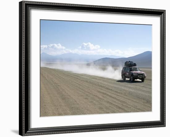 Land Cruiser on Altiplano Track and Tourists Going to Laguna Colorado, Southwest Highlands, Bolivia-Tony Waltham-Framed Photographic Print