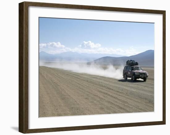 Land Cruiser on Altiplano Track and Tourists Going to Laguna Colorado, Southwest Highlands, Bolivia-Tony Waltham-Framed Photographic Print