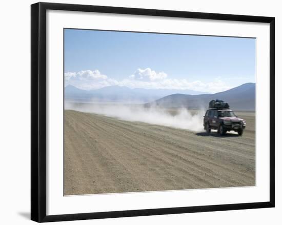 Land Cruiser on Altiplano Track and Tourists Going to Laguna Colorado, Southwest Highlands, Bolivia-Tony Waltham-Framed Photographic Print