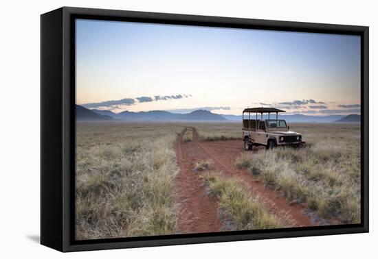 Land Rover Game Vehicle Parked by Sand Road at Sunrise-Lee Frost-Framed Premier Image Canvas