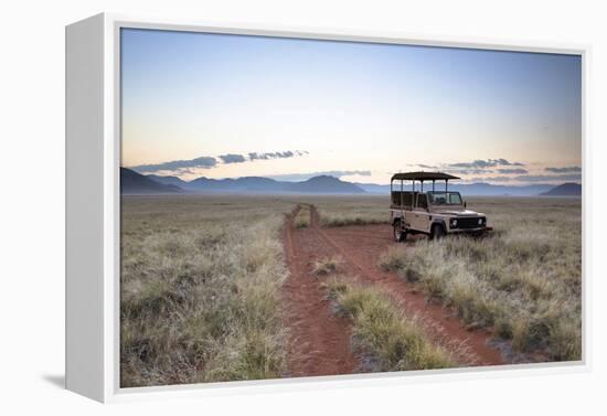 Land Rover Game Vehicle Parked by Sand Road at Sunrise-Lee Frost-Framed Premier Image Canvas