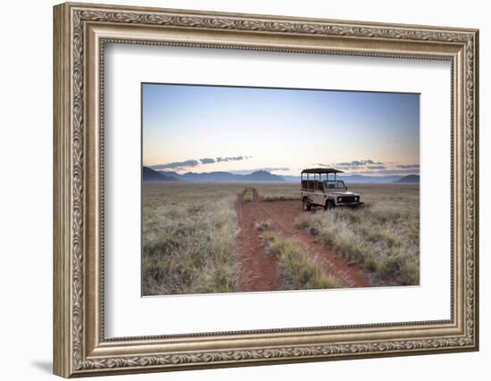 Land Rover Game Vehicle Parked by Sand Road at Sunrise-Lee Frost-Framed Photographic Print