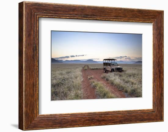 Land Rover Game Vehicle Parked by Sand Road at Sunrise-Lee Frost-Framed Photographic Print