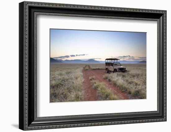 Land Rover Game Vehicle Parked by Sand Road at Sunrise-Lee Frost-Framed Photographic Print
