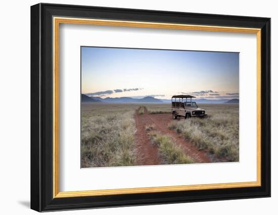 Land Rover Game Vehicle Parked by Sand Road at Sunrise-Lee Frost-Framed Photographic Print