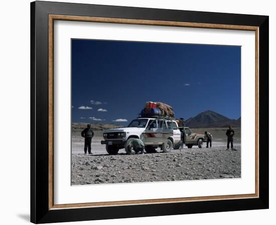 Landcruisers and Tourists on Jeep Tour Taking a Break on Uyuni Salt Flat, Bolivia, South America-Aaron McCoy-Framed Photographic Print