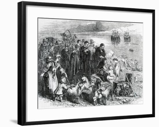 Landing of Pilgrim Fathers with Furnishings and Cattle on Coast of New England-null-Framed Giclee Print