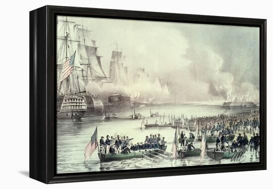 Landing of the American Force at Vera Cruz, Under General Scott, March, 1847-Currier & Ives-Framed Premier Image Canvas