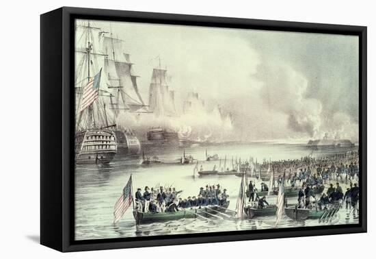 Landing of the American Force at Vera Cruz, Under General Scott, March, 1847-Currier & Ives-Framed Premier Image Canvas