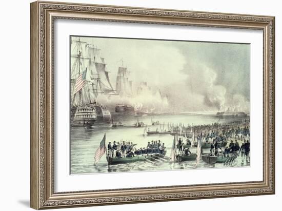 Landing of the American Force at Vera Cruz, Under General Scott, March, 1847-Currier & Ives-Framed Giclee Print