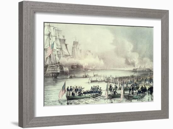 Landing of the American Force at Vera Cruz, Under General Scott, March, 1847-Currier & Ives-Framed Giclee Print