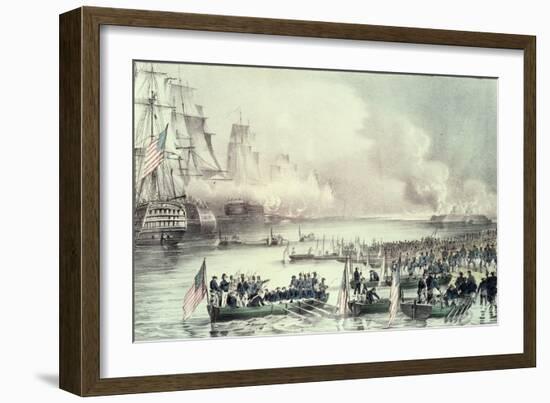 Landing of the American Force at Vera Cruz, Under General Scott, March, 1847-Currier & Ives-Framed Giclee Print
