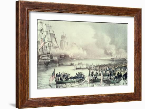 Landing of the American Force at Vera Cruz, Under General Scott, March, 1847-Currier & Ives-Framed Giclee Print