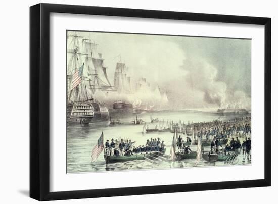 Landing of the American Force at Vera Cruz, Under General Scott, March, 1847-Currier & Ives-Framed Giclee Print