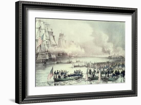 Landing of the American Force at Vera Cruz, Under General Scott, March, 1847-Currier & Ives-Framed Giclee Print