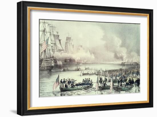 Landing of the American Force at Vera Cruz, Under General Scott, March, 1847-Currier & Ives-Framed Giclee Print