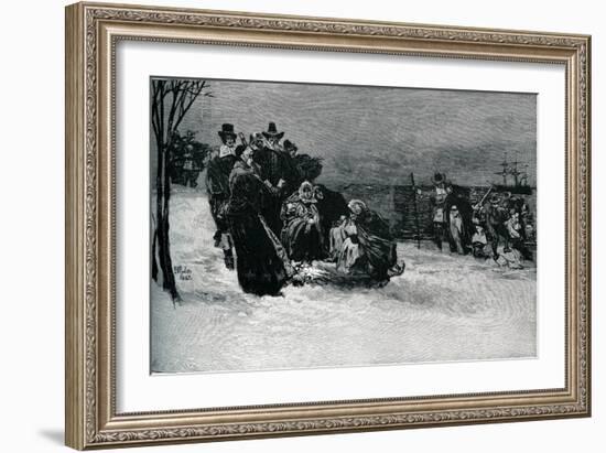 Landing of the Mayflower pilgrims-Howard Pyle-Framed Giclee Print