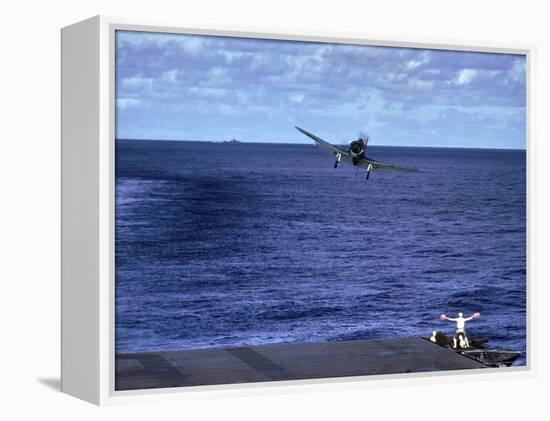 Landing Signal Officer Communicating with American Pilot Preparing to Land on Palau Islands-J^ R^ Eyerman-Framed Premier Image Canvas