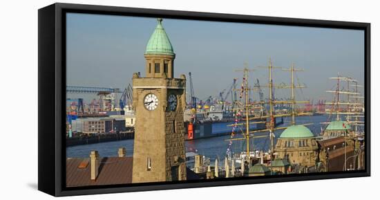 Landing Stages, Elbe River, Hamburg, Germany, Europe-Hans-Peter Merten-Framed Premier Image Canvas