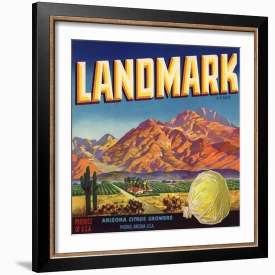 Landmark Brand - Phoenix, Arizona - Citrus Crate Label-Lantern Press-Framed Art Print