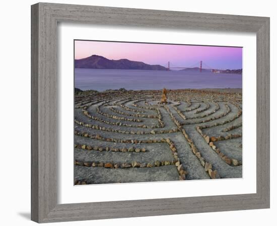 Lands End Labyrinth at Dusk with the Golden Gate Bridge, San Francisco, California-Jim Goldstein-Framed Photographic Print