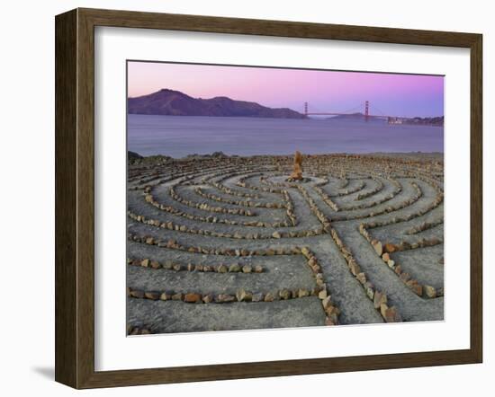 Lands End Labyrinth at Dusk with the Golden Gate Bridge, San Francisco, California-Jim Goldstein-Framed Photographic Print